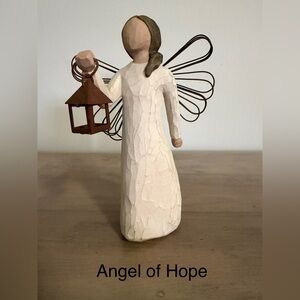 Willow Tree Angel of Hope Sculpture with Lantern - Cream and Brown